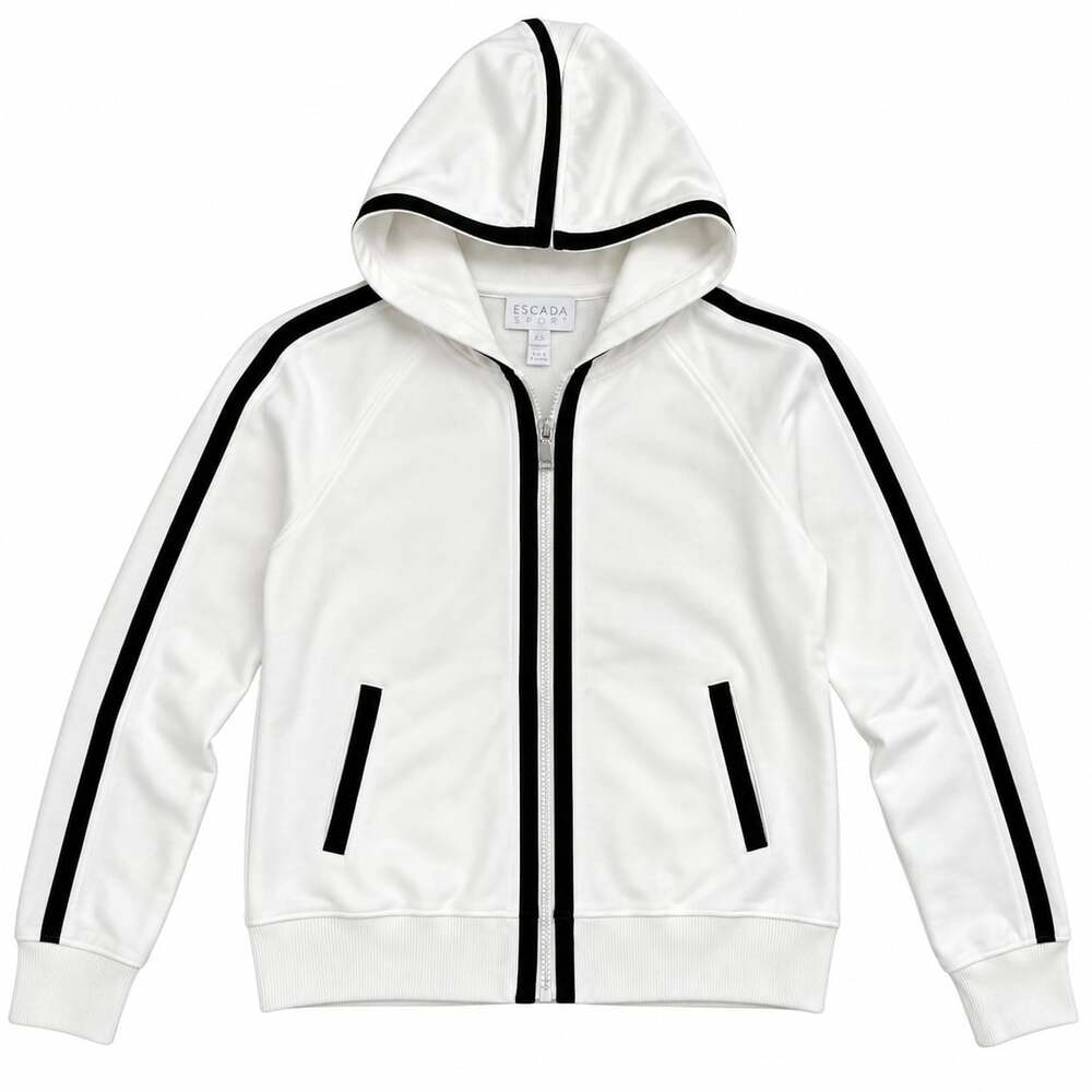 Escada Sport White Black Stripe Full Zip Hoodie Jacket XS Cotton